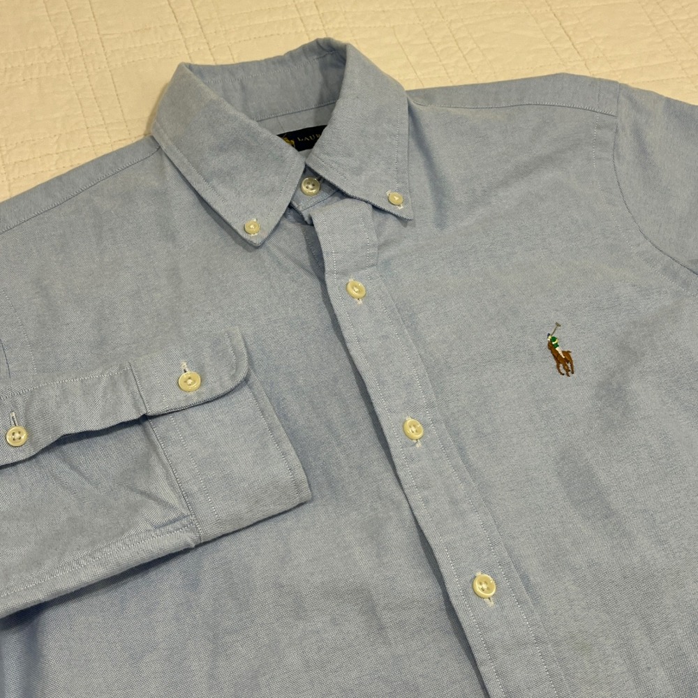 Ralph Lauren Mens XS Light Blue Cotton Long Sleeve Button Down Oxford Shirt